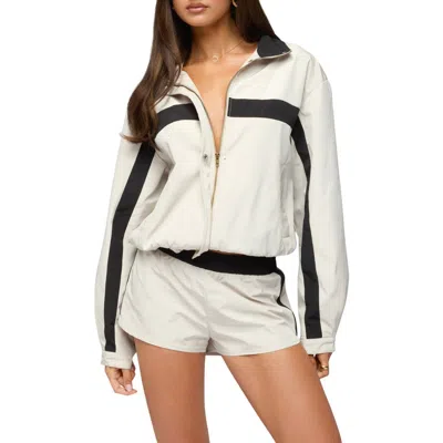 Edikted Emrie Striped Nylon Windbreaker Jacket In Gray