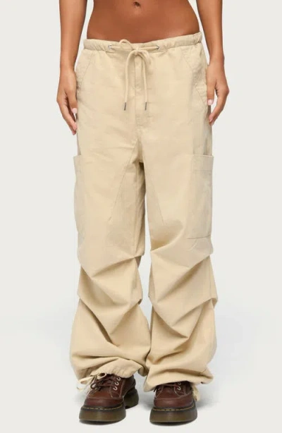 Edikted Emzi Baggy Cotton Cargo Pants In Beige
