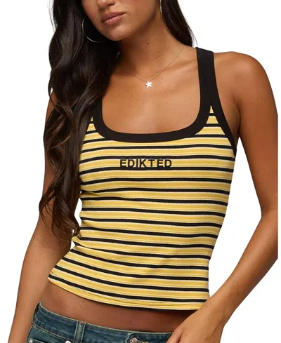 Edikted Energy Striped Ribbed Tank Top In Yellow