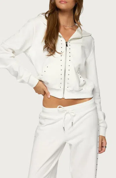 Edikted Enid Studded Zip-up Hoodie In White