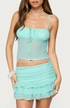 Edikted Enya Beaded Fringe Sheer Mesh Top In Green