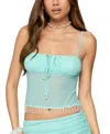 Edikted Enya Fringed Sheer Mesh Top In Blue