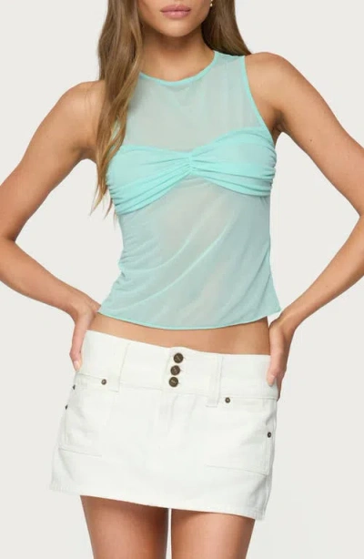 Edikted Erica Gathered Overlay Sheer Tank Top In Green