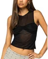 Edikted Erica Gathered Sheer Crop Tank In Black