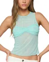 Edikted Erica Gathered Overlay Sheer Tank Top In Blue