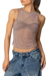 Edikted Erica Sheer Sleeveless Gathered Bodice Top In Brown