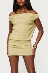 Edikted Eris Metallic Off Shoulder Mini Dress In Gold, Women's At Urban Outfitters In Yellow