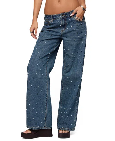 Edikted Esmay Low Rise Stud Wide Leg Jeans In Blue