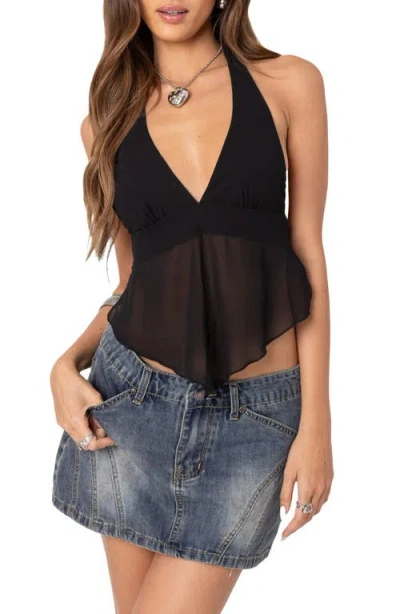 Edikted Ethereal Sheer Chiffon Halter Top In Black