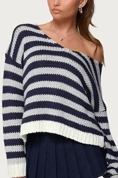 Edikted Eugenie Oversized Striped Knit Sweater In Navy, Women's At Urban Outfitters In Multi