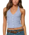 Edikted Evan Gingham Button Up Halter Top In Blue