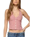 Edikted Evan Gingham Button Up Halter Top In Red