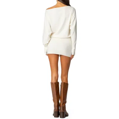 Edikted Eve Off The Shoulder Long Sleeve Knit Minidress In Cream
