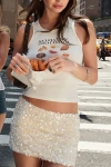 Edikted Evelina Sequin Mini Skort In Cream, Women's At Urban Outfitters In White