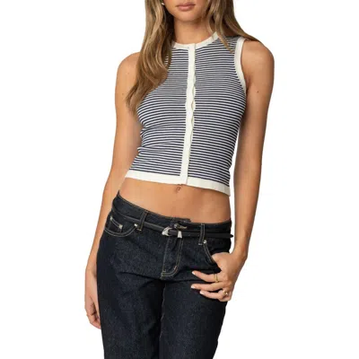 Edikted Everson Stripe Sleeveless Knit Crop Top In Cream-and-navy