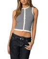 Edikted Everson Striped Button Up Knit Top In Cream And Navy