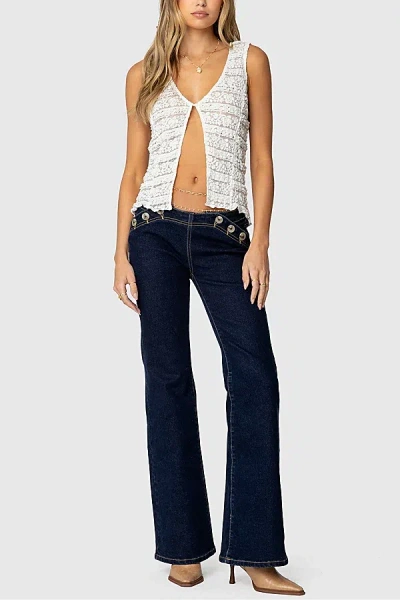 Edikted Evolet Sheer Lace Split Front Top In White, Women's At Urban Outfitters