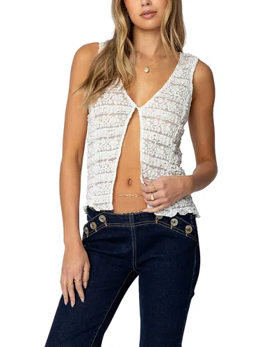 Edikted Evolet Sheer Lace Split Front Top In White