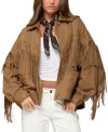 Edikted Evonka Fringe Faux Suede Jacket In Brown