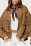 Edikted Evonka Fringe Faux Suede Jacket In Brown