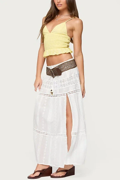 Edikted Evy Embroidered Peplum Scrunch Top In Yellow, Women's At Urban Outfitters