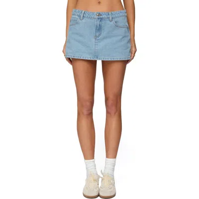 Edikted Eyelet Bow Pocket Low Denim Miniskirt