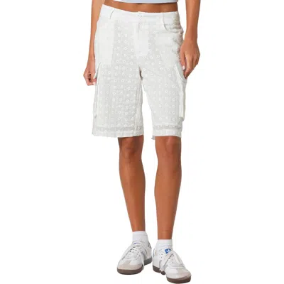 Edikted Eyelet Cargo Bermuda Shorts In White