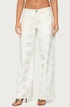 Edikted Eyelet Embroidered Low Rise Wide Leg Jeans In White