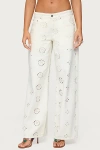 Edikted Eyelet Embroidered Low Rise Wide Leg Jeans In White