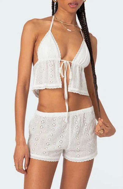 Edikted Eyelet Tie Front Crop Halter Top In White