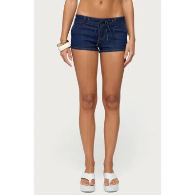 Edikted Falen Drawstring Denim Micro Shorts In Blue