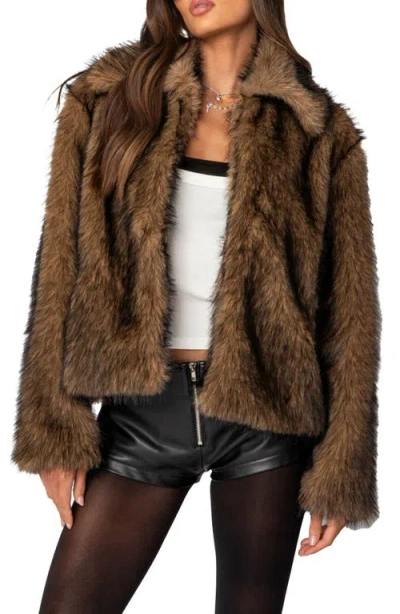 Edikted Faux Fur Jacket In Brown