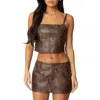 Edikted Faux Leather Crop Top In Brown-washed