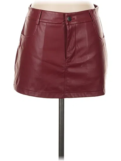 Pre-owned Edikted Faux Leather Skirt In Burgundy