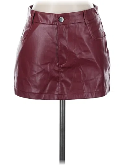 Pre-owned Edikted Faux Leather Skirt In Burgundy