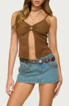 Edikted Split Front Faux Suede Tank Top In Brown