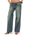 Edikted Faux Suede Star Low Rise Blue Wash Jeans In Blue