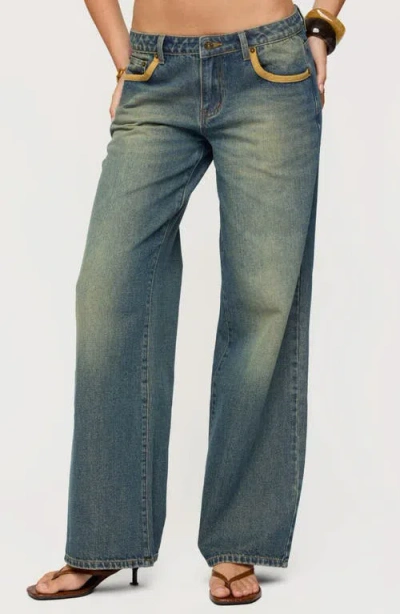 EDIKTED EDIKTED FAUX SUEDE TRIM WIDE LEG JEANS