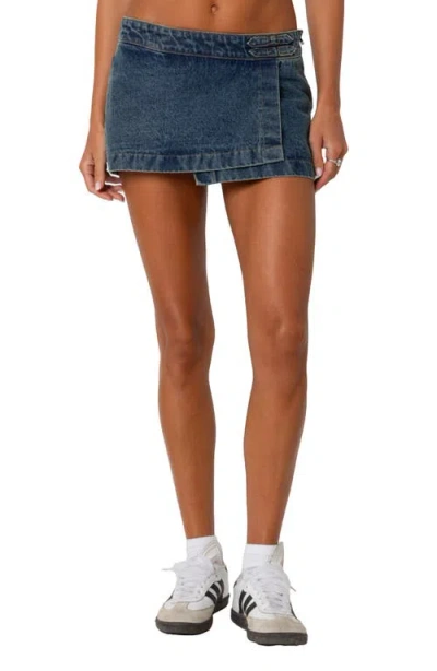 Edikted Faux Wrap Denim Miniskort In Blue