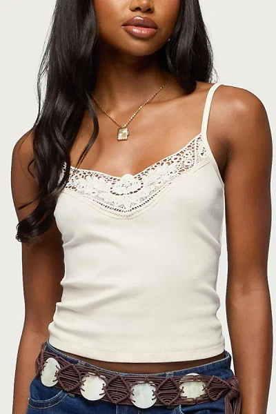 Edikted Fawnie Crochet Ribbed Tank Top In Ivory, Women's At Urban Outfitters In White