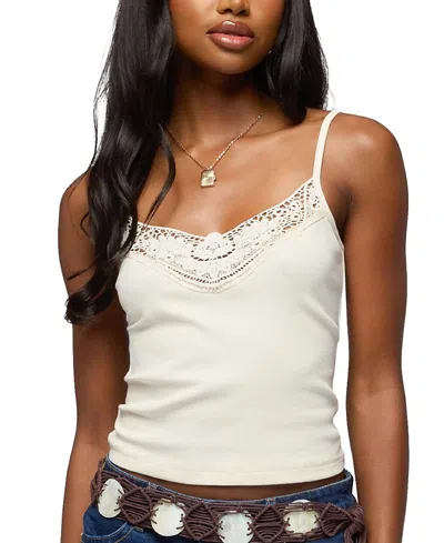 Edikted Fawnie Crochet Ribbed Tank Top In White