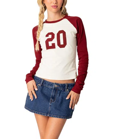 Edikted Feeling 20 Long Sleeve Cotton Graphic T-shirt In Bordu