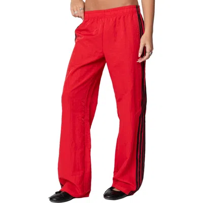 Edikted Felicity Low Rise Nylon Track Pants In Red