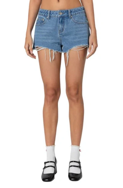 Edikted Fern Cutoff Denim Shorts In Blue