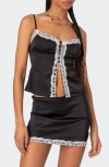 Edikted Feyra Sleeveless Button-up Satin Top In Black-and-white