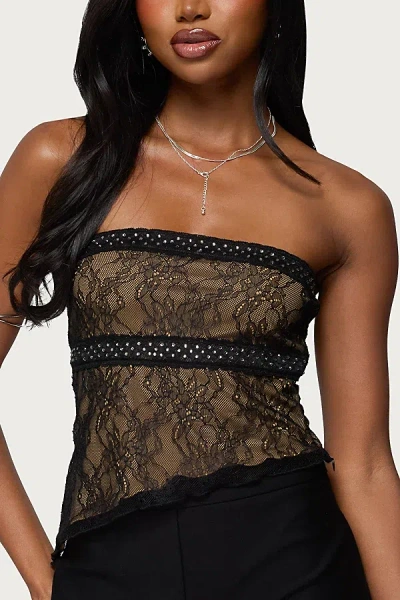 Edikted Rhinestone Lace Strapless Top In Black