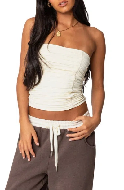 Edikted Fifi Ruched Strapless Tube Top In Cream