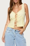 Edikted Fiore Eyelet Tie Front Tank In Yellow