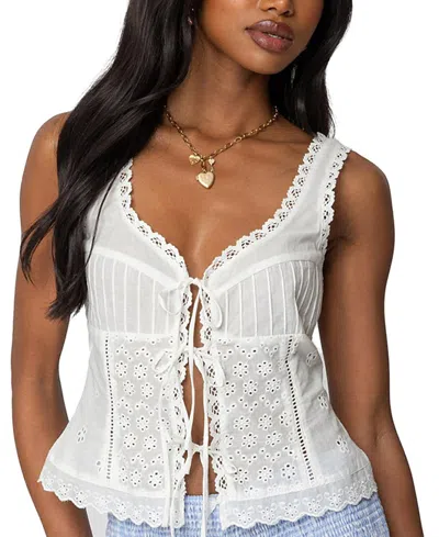 Edikted Fiore Eyelet Tie Front Tank In White