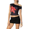 Edikted Firelily Floral One-shoulder Top In Black